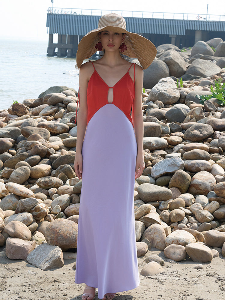 Two-Tone Red & Purple Stretch Knit Dress