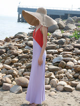 Two-Tone Red & Purple Stretch Knit Dress