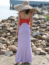 Two-Tone Red & Purple Stretch Knit Dress