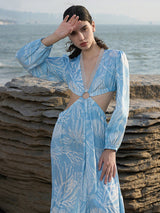 Light Blue Viscose Blend Dress with Detachable Metal Ring