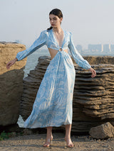 Light Blue Viscose Blend Dress with Detachable Metal Ring