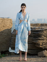 Light Blue Viscose Blend Dress with Detachable Metal Ring