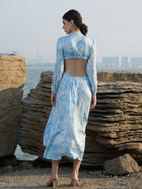 Light Blue Viscose Blend Dress with Detachable Metal Ring