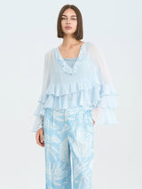 Light Blue Rayon-Viscose Wide Leg Pants