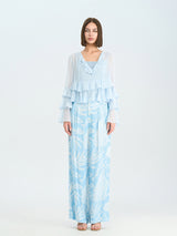 Light Blue Rayon-Viscose Wide Leg Pants