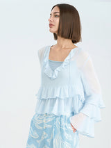 Light Blue Polyester Fitted Top