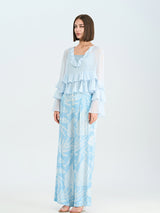 Light Blue Polyester Fitted Top