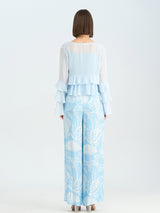 Light Blue Polyester Fitted Top