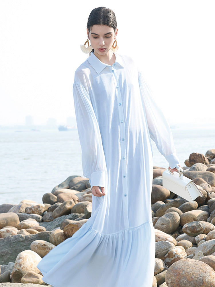 Light Blue Dress with White Resin Button