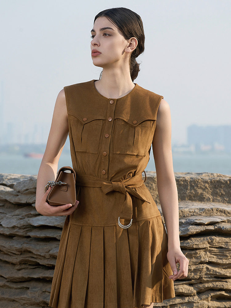 Khaki Utility Stretch Midi Dress with D-Ring Detail