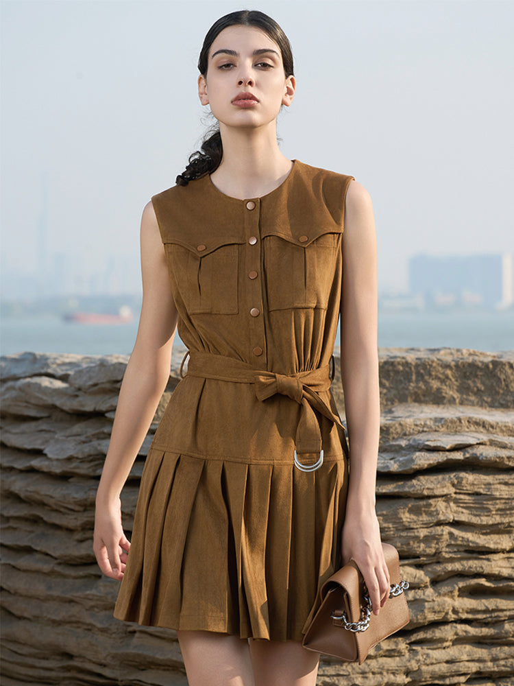 Khaki Utility Stretch Midi Dress with D-Ring Detail