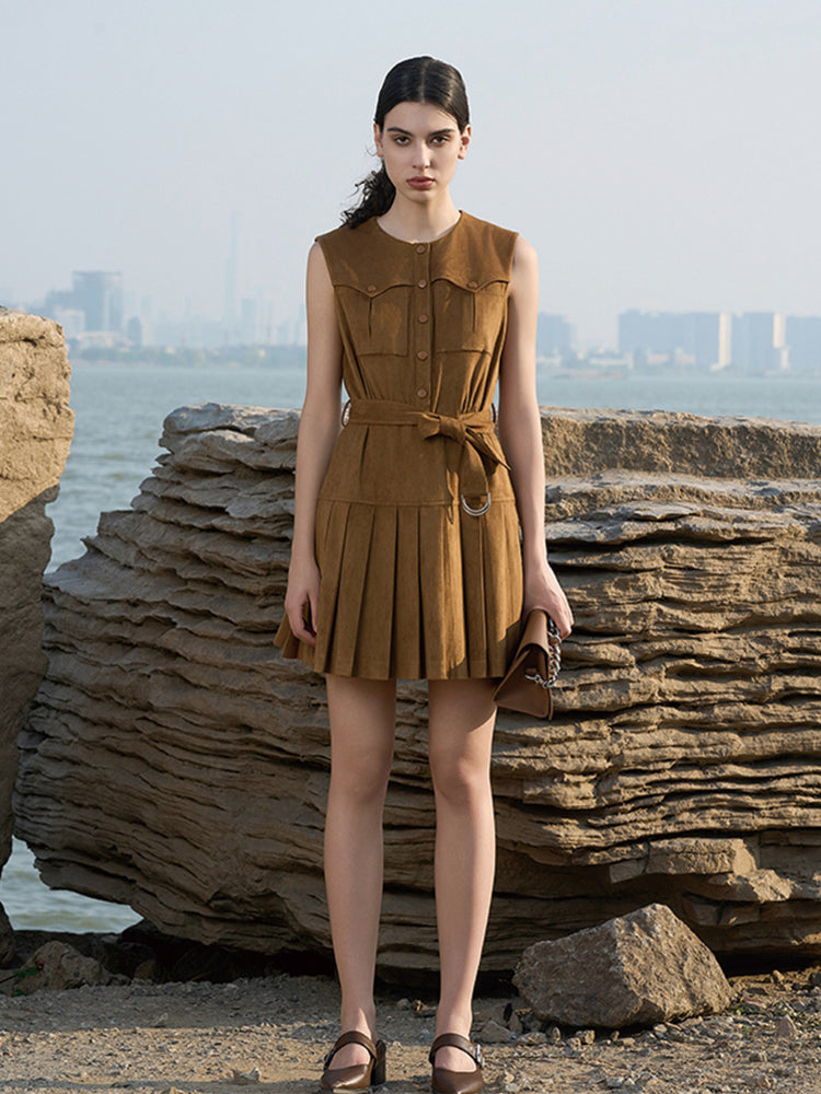 Khaki Utility Stretch Midi Dress with D-Ring Detail