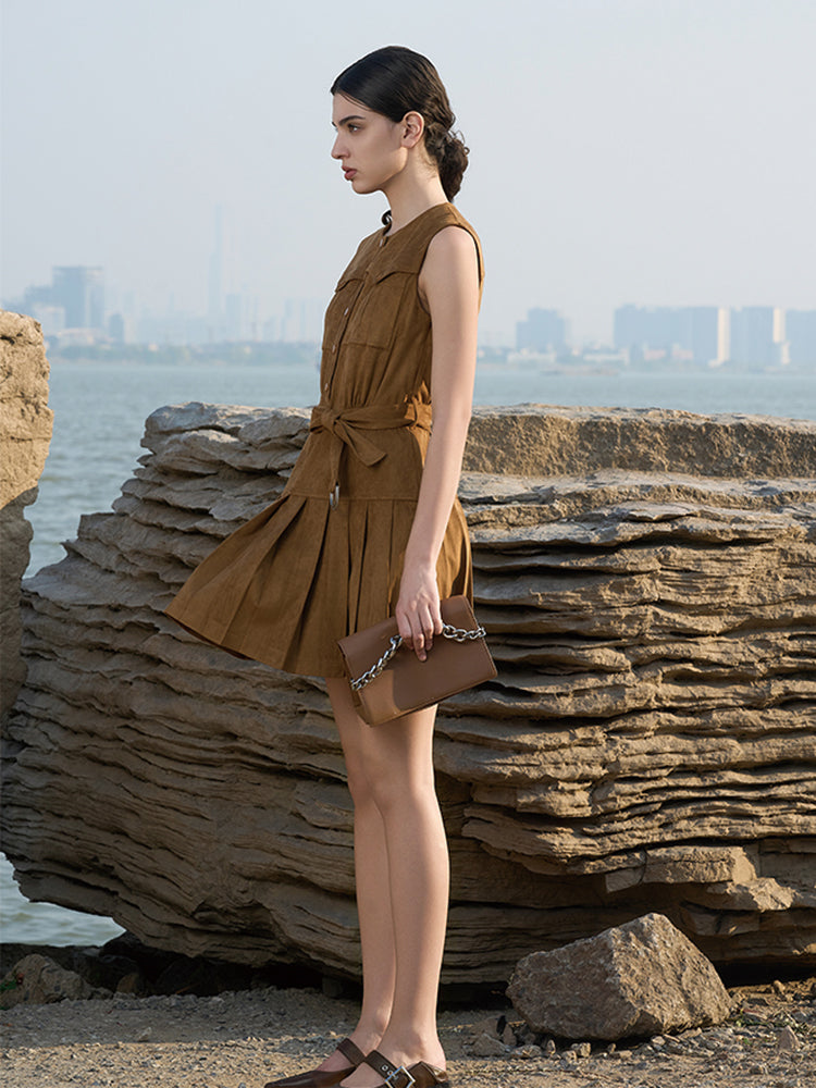 Khaki Utility Stretch Midi Dress with D-Ring Detail