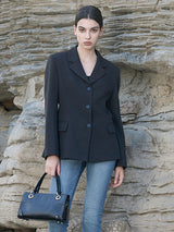 Black Polyester-Linen Stretch Blazer