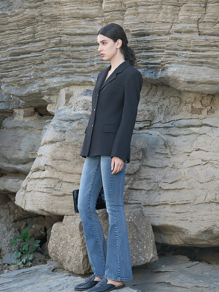 Black Polyester-Linen Stretch Blazer