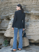 Black Polyester-Linen Stretch Blazer