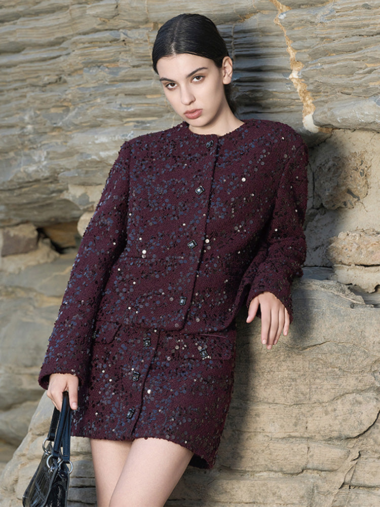 Burgundy Wool-Blend Structured Coat