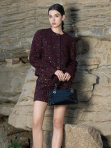 Burgundy A-Line Skirt with Gray Hardware