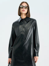 Classic Black PU Tailored Dress