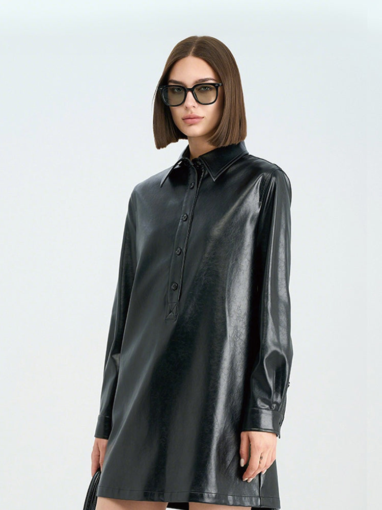 Classic Black PU Tailored Dress