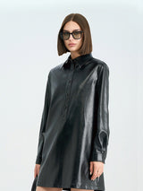 Classic Black PU Tailored Dress