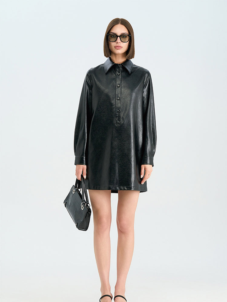 Classic Black PU Tailored Dress