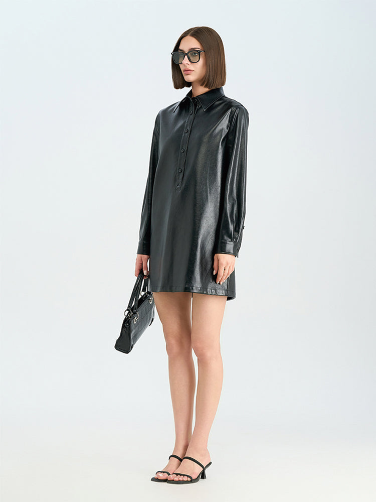 Classic Black PU Tailored Dress