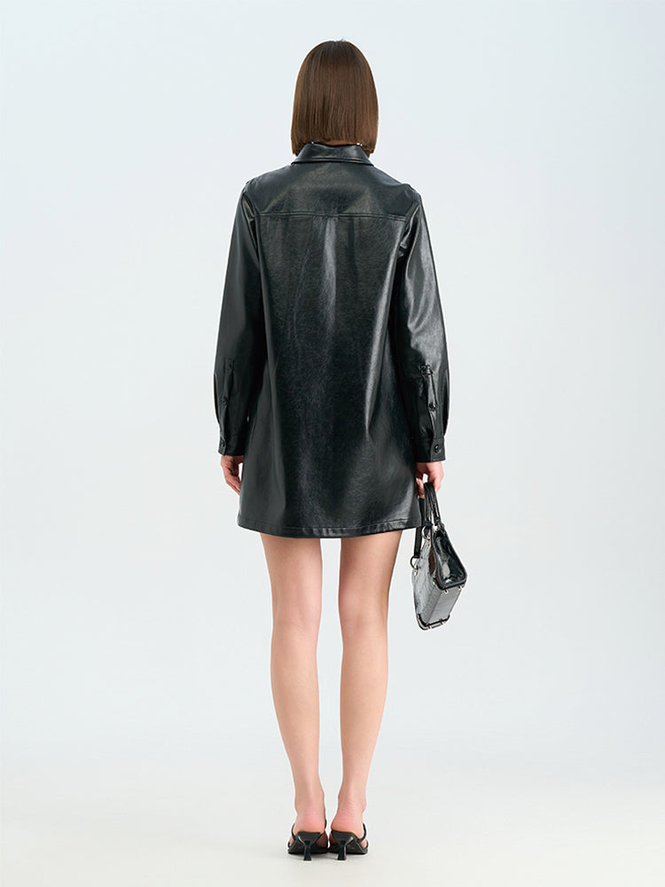 Classic Black PU Tailored Dress