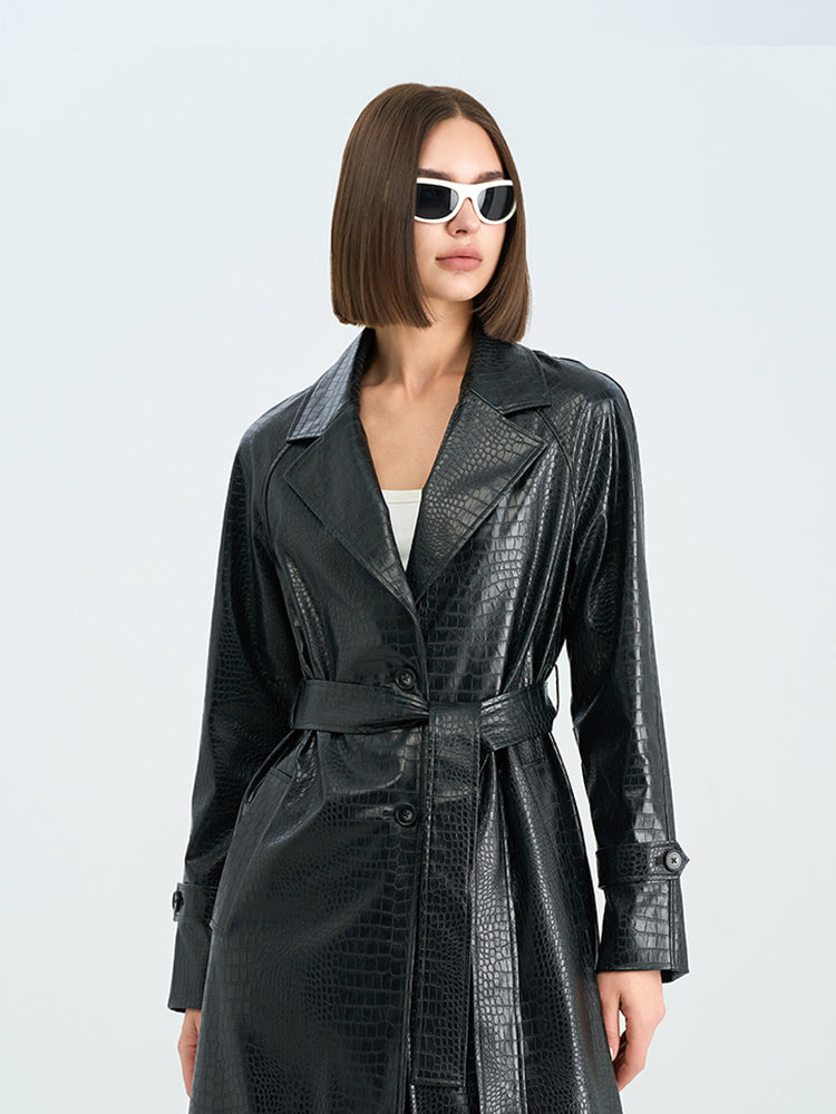 Classic Black PU Trench Coat