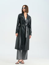 Classic Black PU Trench Coat