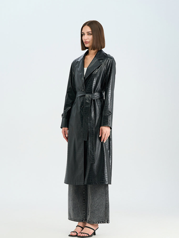 Classic Black PU Trench Coat