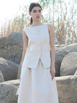 Beige Polyester Zip-Front Skirt