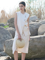 Beige Rayon-Nylon Blend Lined Vest