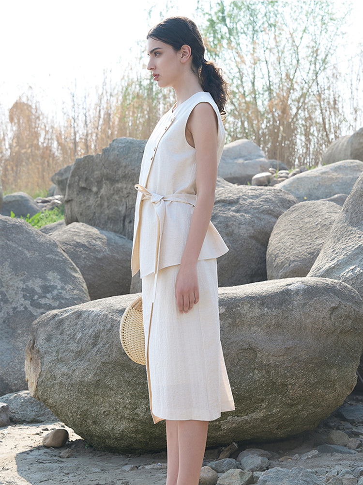 Beige Rayon-Nylon Blend Lined Vest