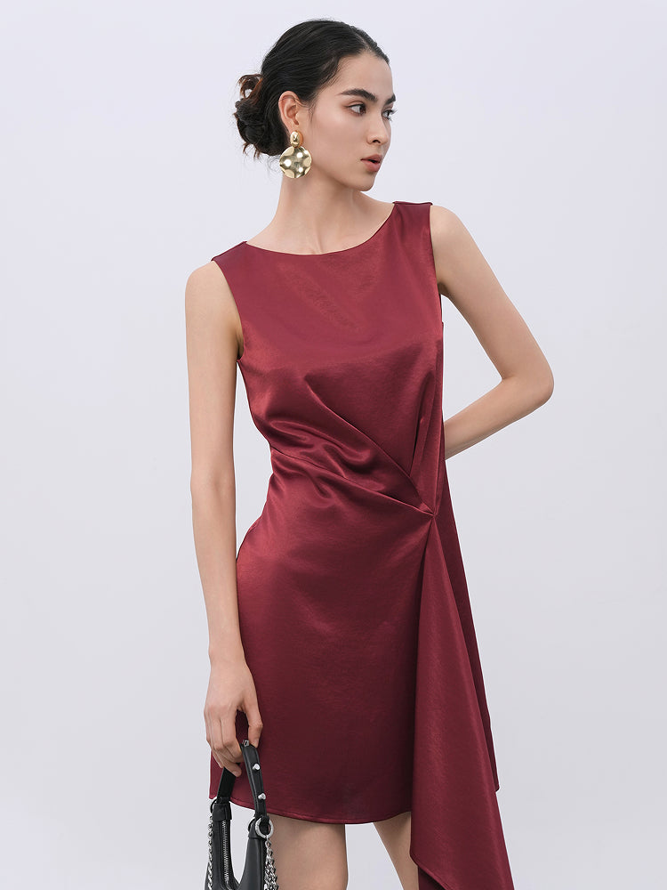 Burgundy Structured Dress with Decorative Hardware