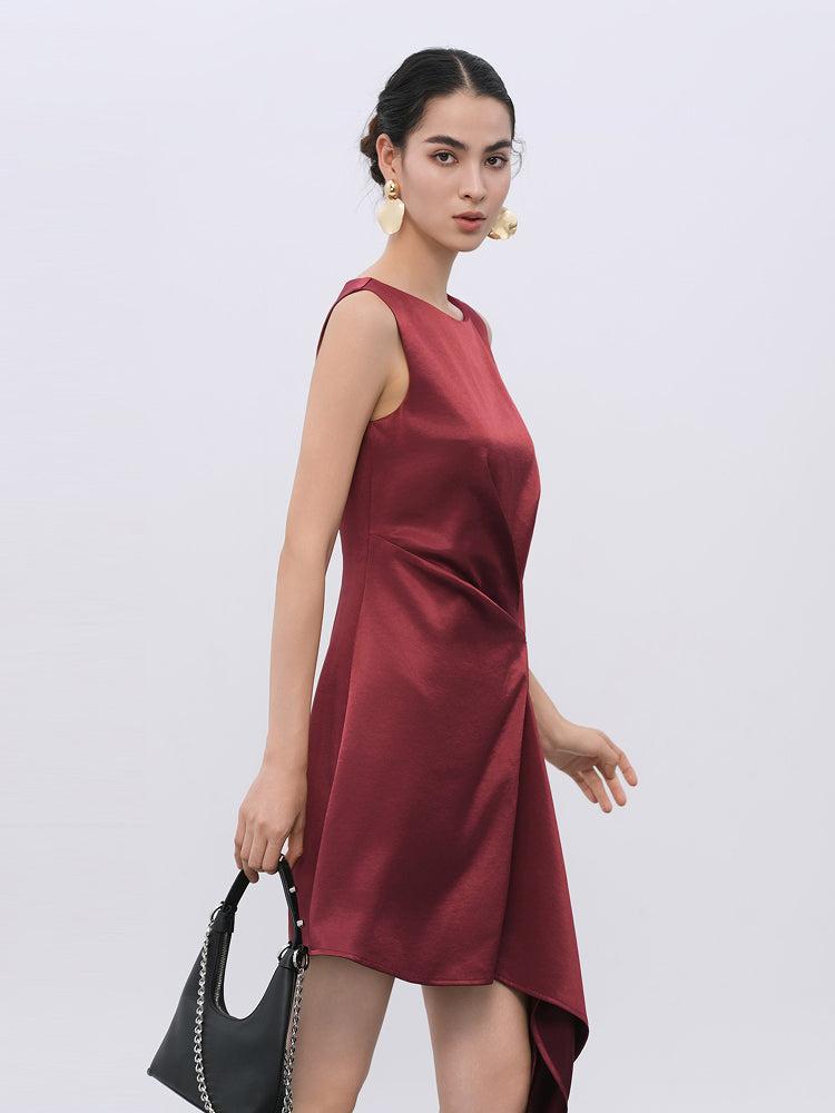 Burgundy Structured Dress with Decorative Hardware