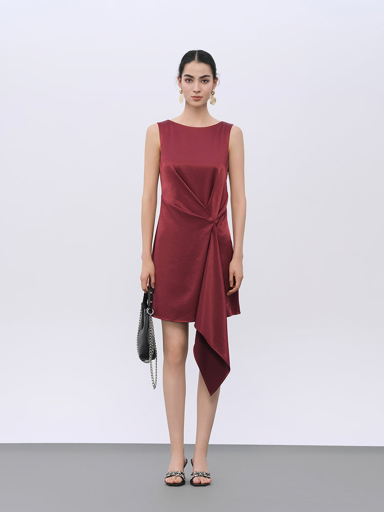 Burgundy Structured Dress with Decorative Hardware