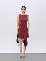 Burgundy Structured Dress with Decorative Hardware