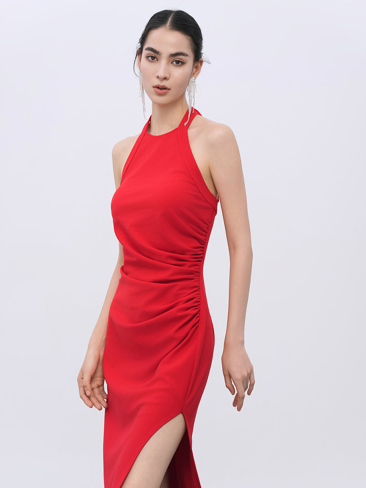 Elegant Red Stretch Evening Gown