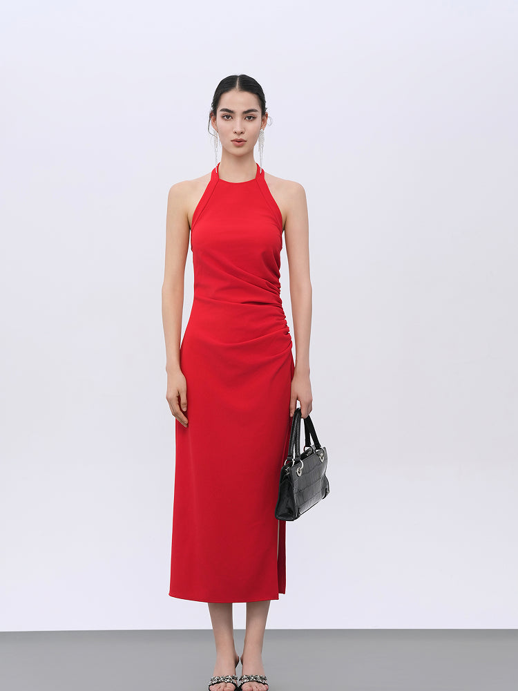 Elegant Red Stretch Evening Gown