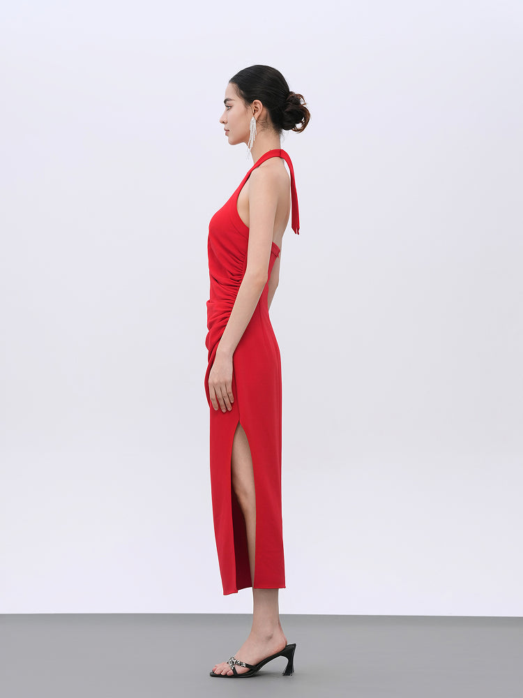 Elegant Red Stretch Evening Gown