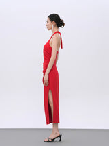 Elegant Red Stretch Evening Gown