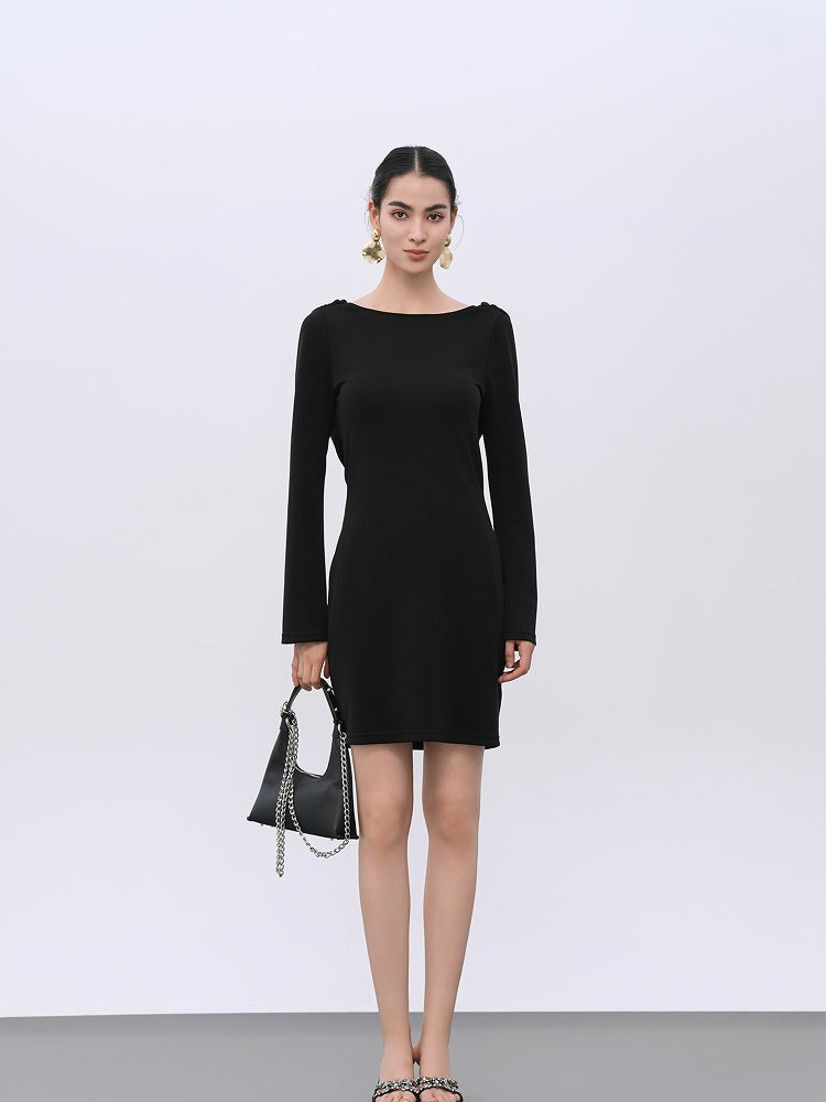 Black Adjustable Rayon-Blend Dress