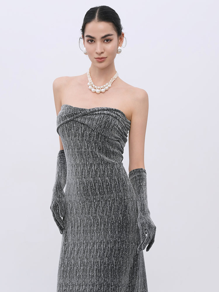Sequin-Embellished Stretch Evening Dress