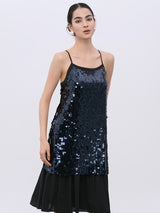 Sequin-Embellished Cocktail Dress in Midnight Hues