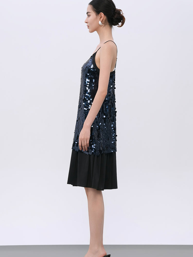 Sequin-Embellished Cocktail Dress in Midnight Hues