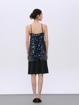 Sequin-Embellished Cocktail Dress in Midnight Hues