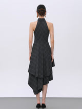 Grey Plaid Wool Blend Tailored Dress