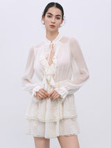 Elegant White Elastic-Waist Day Dress