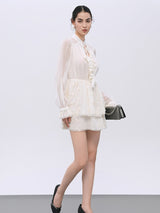 Elegant White Elastic-Waist Day Dress